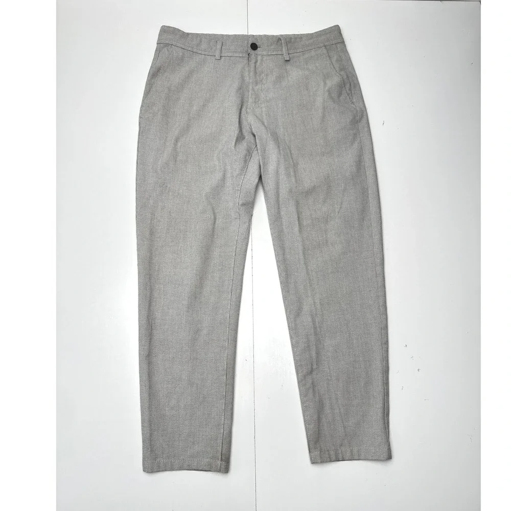 Zara Mens Grey Micro Pattern Straight Leg Trousers Size 34 Made in Turkey